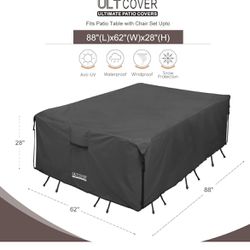 ULTCOVER 600D Tough Canvas Heavy Duty Rectangular Patio Table and Chair Cover - Waterproof Outdoor General Purpose Furniture Covers 88Lx62Wx28H inch, 
