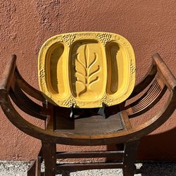 Vintage California USA Pottery 3-Part Platter – Mustard Gold & Burnt Orange  This beautiful vintage California USA Pottery platter is a three-compartm