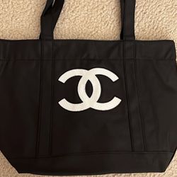 Chanel Precision Black Sequin Logo Shopping Tote Bag