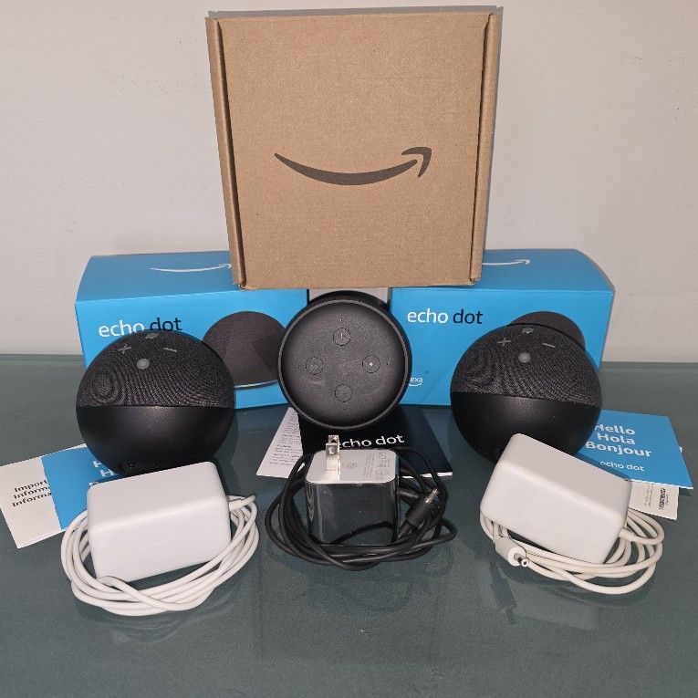 3-Amazon Echo Dots, B7W64E + C78MP8 box and papers.