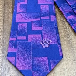 Versace Tie Medusa Head Purple Vintage Couture Y2K 2000’s Geometric Pattern