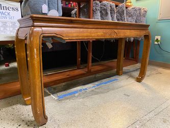 Carved Wood Sofa Table w/ Glass Top