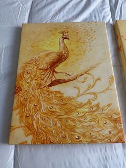Golden Peacock Canvas Wall Art Print