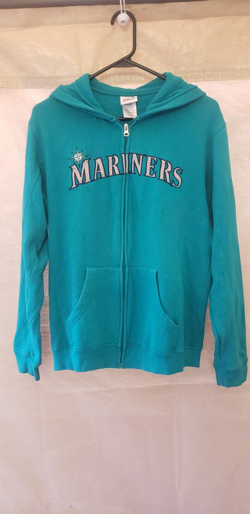 SEATTLE MARINERS by MAJESTIC 1976 Women's Long Sleeve Teal Hoodie Sweater Polyester/Argadon Size X Large (18)