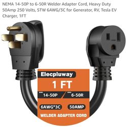 NEMA 14-50P to 6-50R Welder Adapter Cord, Heavy Duty 50Amp 250 Volts, STW 6AWG/3C for Generator, RV, Tesla EV Charger, 1FT $25 firm in n Lakeland 