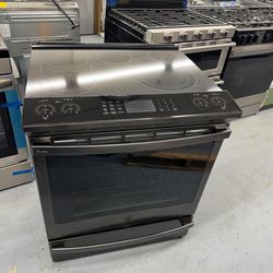 Brand new GE Profile black stainless steel electric range with  air fryer self cleaning convection