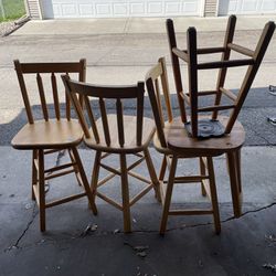 4 Oak Swivel Counter, Bar Stools With Seat  Back