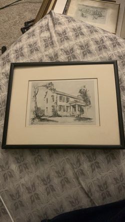 Framed Pencil Sketch of Historic House