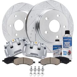 Ram 1500 8pc Front Drilled Slotted Rotors Ceramic Brake Pads Calipers Kit