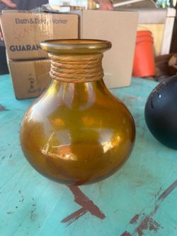 Amber Glass Vase with Rope Neck Detail