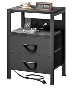 Nightstand with Charging Station and 2 Drawers