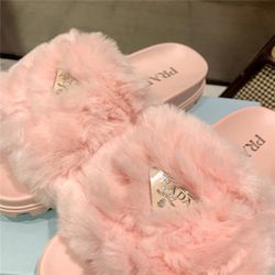Prada Pink Fluffy Slides US 9.5 Slippers 