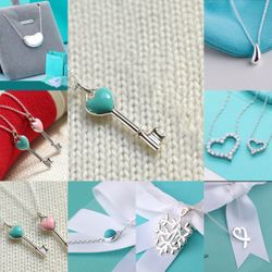 Tiffany Solid S925 Sterling silver "Emerald green heart key " pendant