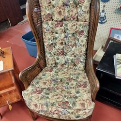 Vintage High Back Cane Wingback Arm Chair