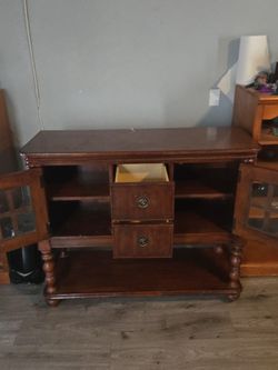 Wood TV Stand with Drawers and Shelves