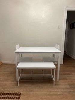White Dining Table Set with Chairs and Bench