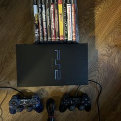 PlayStation 2 Console with 2 Controllers and 10 Games