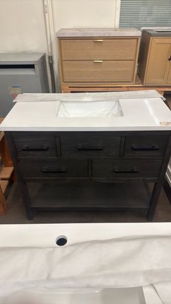 42” Dark Wood Bathroom Vanity with White Top