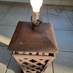 Old Antique Rustic Wrought Iron Metal Table Lamp 