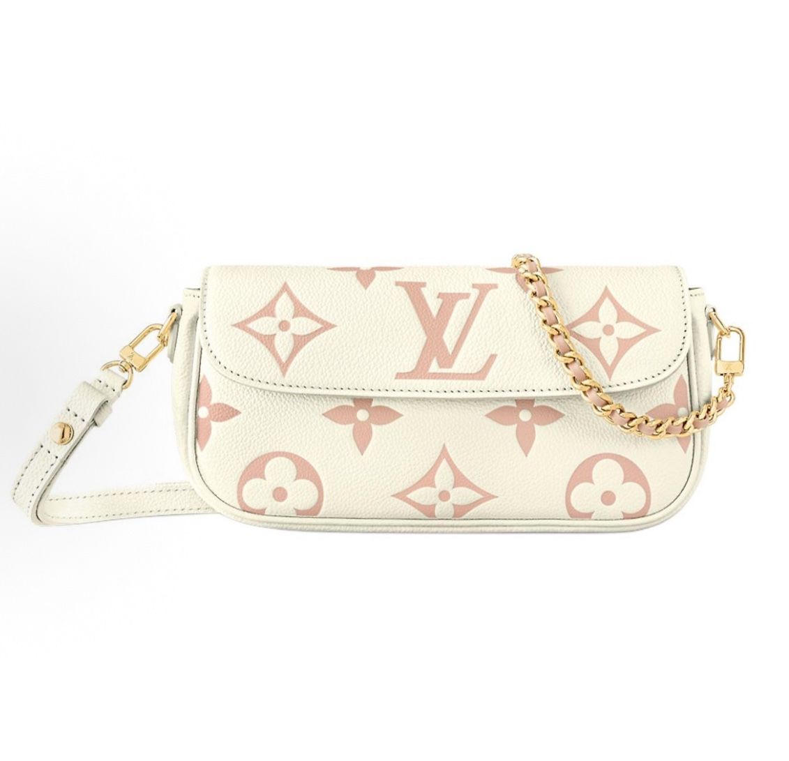 LOUIS VUITTON IVY Logo Logo Cowhide Baguette Bag Single Shoulder Crossbody Wallet Latte White Pink(p340)57