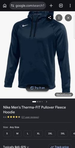 MEN'S NIKE DRI-FIT NAVY BLUE FLEECE HOODIE SIZE LARGE