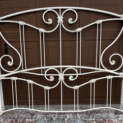 Antique Cal King Iron Bed Headboard and Footboard