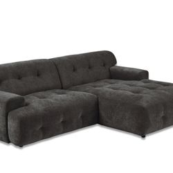 Bob Chaise Sectional 92" soft Voluminous Charcoal Upholstery