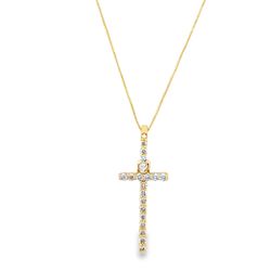 10k Yellow Gold Diamond Box Cut Chain & Cross Pendant 0.44 ctw