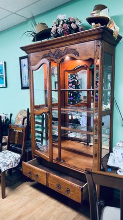 Wood China Cabinet with Glass Doors