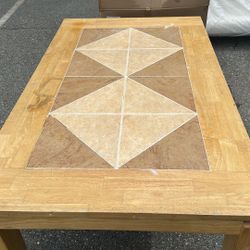 Solid Wood Dining Table with Stone Tile Inlay – Made in Thailand
