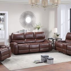 Brown Manuel Recliner Set W Rocking Loveseat 