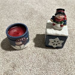 Set - Snowman Candle / Snowman Tealight Holder