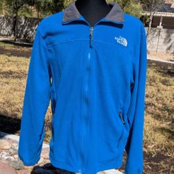 The North Face Men's Large Long Sleeve Azure Blue Full Zip-Up Fleece Jacket Top
