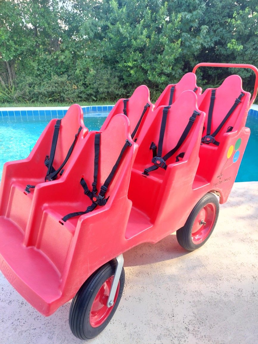 6 Passenger Kids Daycare Stroller Angeles Bye Bye Buggy Ride-On Fat Tire Never Flat 6 Seater Kindergarten PreSchool Bus Stroller