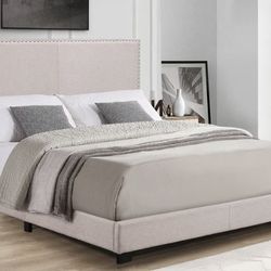 Arin Sand/Beige Linen Queen Bed ( Available In King Bed, Twin bed , Full Bed 