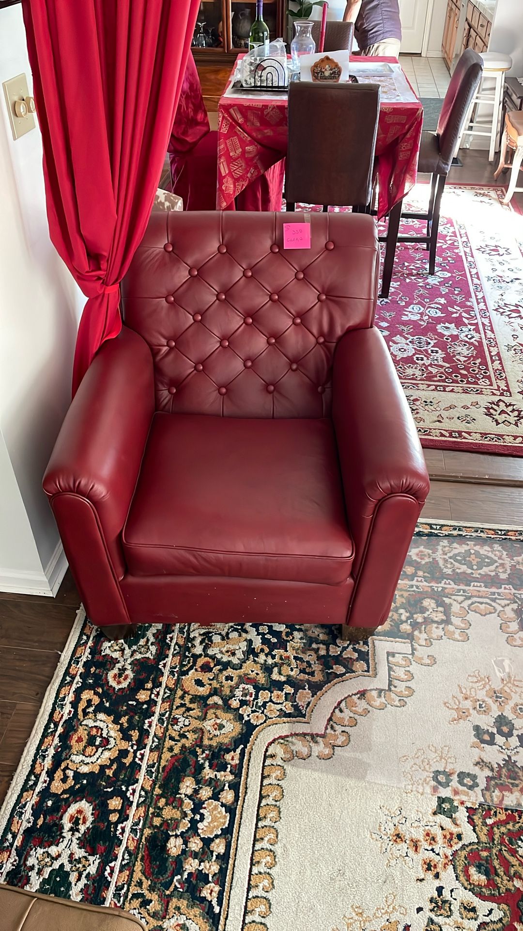 Red leather Wide Chair