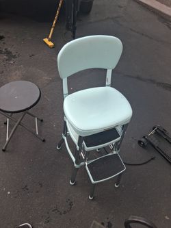 Vintage Cosco Retro Counter Chair & Step Stool - Mint Green / Chrome
