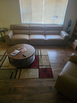 Beige Leather, Large Couch and Swivel Chair, Like New! No Scratches or Stains!