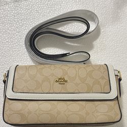 Coach Signature Tan and Cream Crossbody Bag