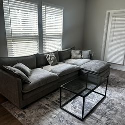 111.5” Modular Sectional Sofa w/ Movable Ottoman – Gray
