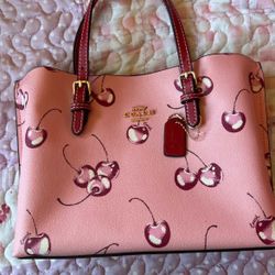 COACH Mollie Tote 25 2 Way Shoulder Bag Canvas Leather Outlet Cherry Pink