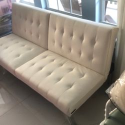 Leather Foldable Futon Sofa Bed Ivory