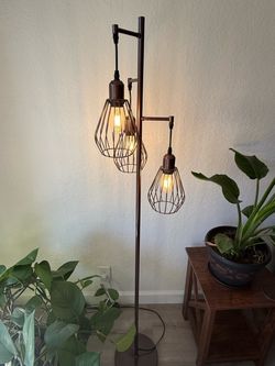 3-Lights 65.5" Tree Floor Lamp with bulbs brown