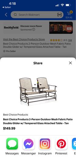 2 person outdoor mesh fabric patio glider with tempered glass attached table