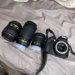 Nikon D3400 With 33mm 1:1.4g, 70-300mm 1:4.5-6.3 GED,  18-55mm 1:3.5-5.6G With Bag And Battery Charger+ Battery