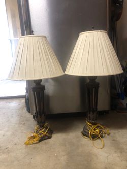 2 wrought iron and brass cream pleated shades Table Lamps