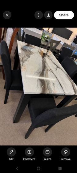 Cute small 5-pc table set faux marble table top