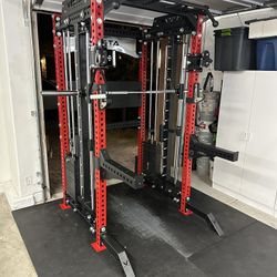 PRO SERIES Ultimate 3-1 Half Rack Functional Trainer w/Smith Machine Bar | 400lb Stack | Gym Equipment | Fitness | Commercial | Squat Rack 