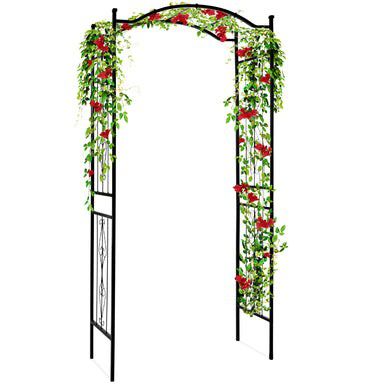 92in Steel Garden Arch Arbor Trellis for Outdoor, Yard, Garden, Climbing Plants w/Decorative Wire Lattice - Black