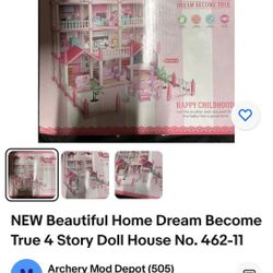 NEW Beautiful Home Dream Become
True 4 Story Doll House No. 462-11